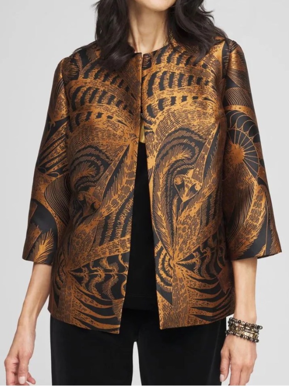 Chico’s Travelers Collection Floral Jacquard Jacket XS